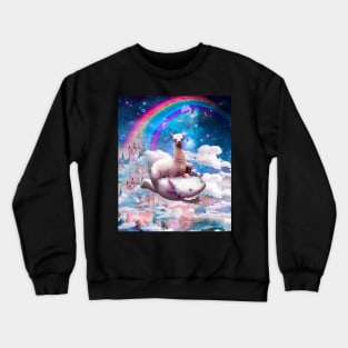 Space Llama Riding Axolotl - Rainbow Crewneck Sweatshirt